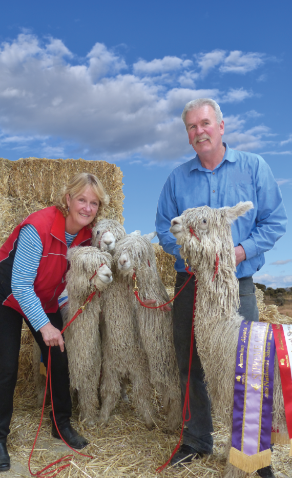 Two people standing on a farm
